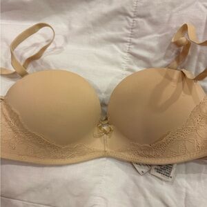 Elegant Lace Trimmed Tan Push Up Bra